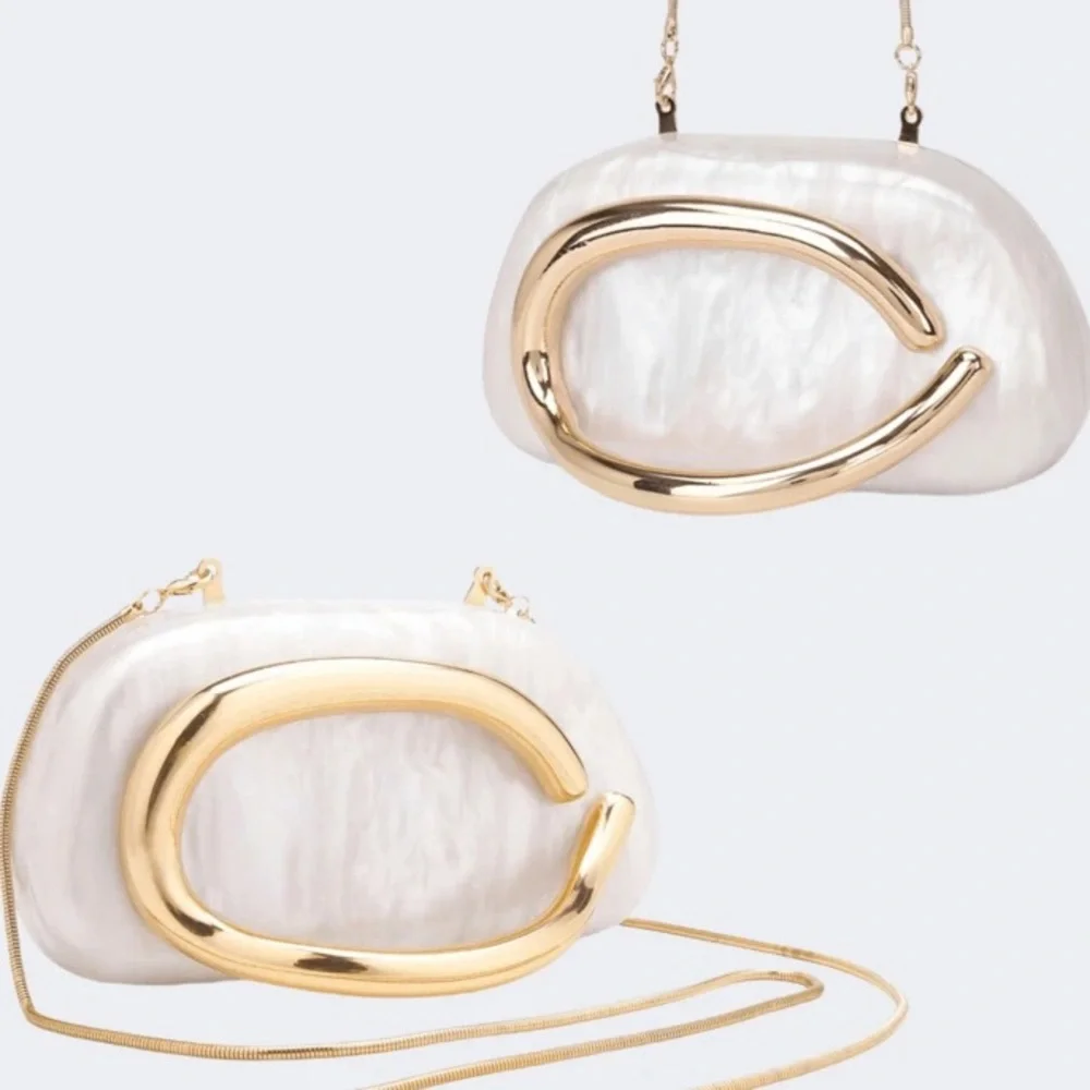 White Metallic Crossbody Clutch Bag
